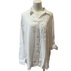 Chico's White Button Down Roll Tab Sleeve Modal Blend Shirt Size 2 / Large